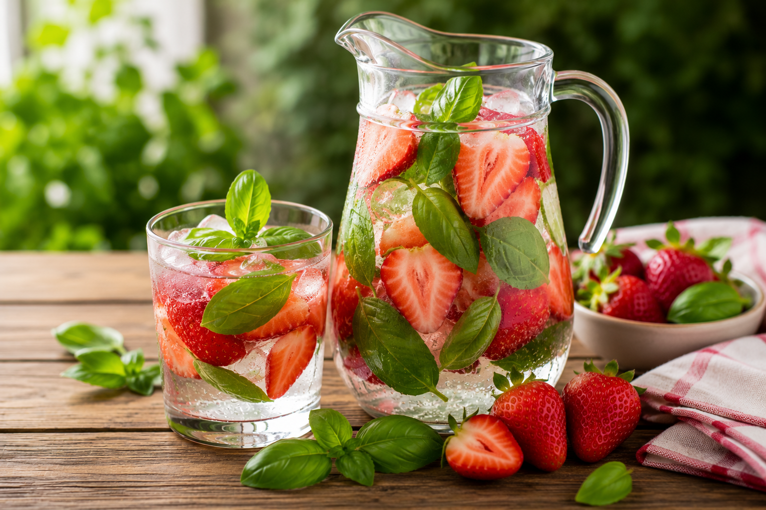 Acqua aromatizzata fragole e basilico