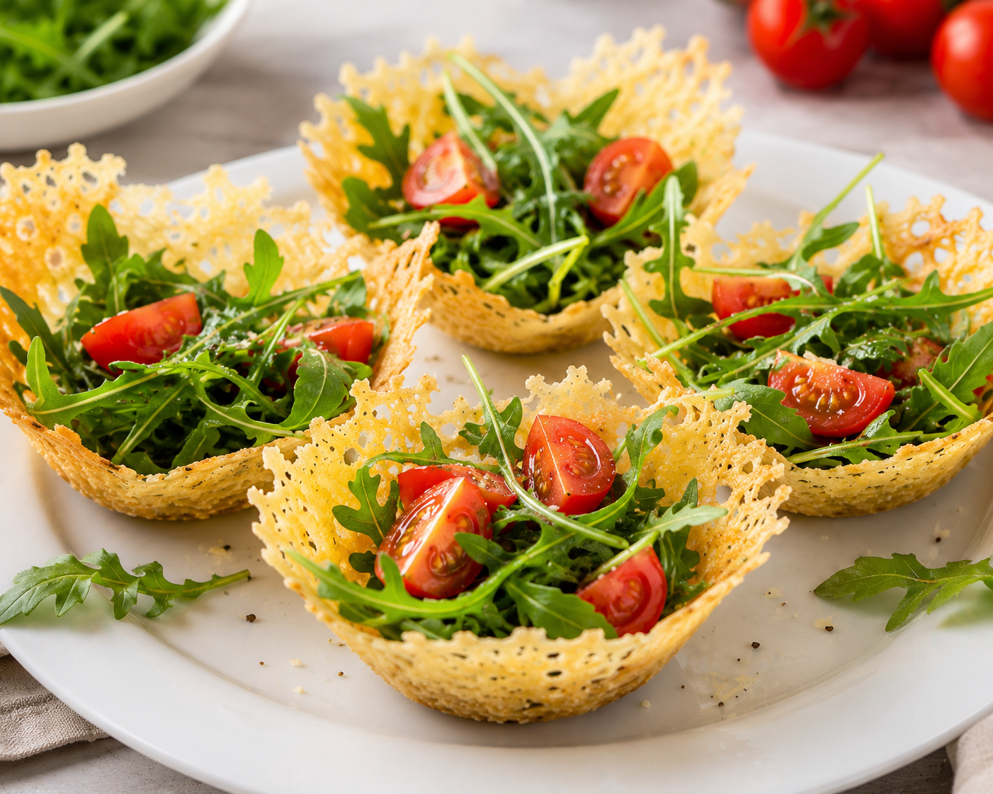 Cestini di parmigiano con rucola