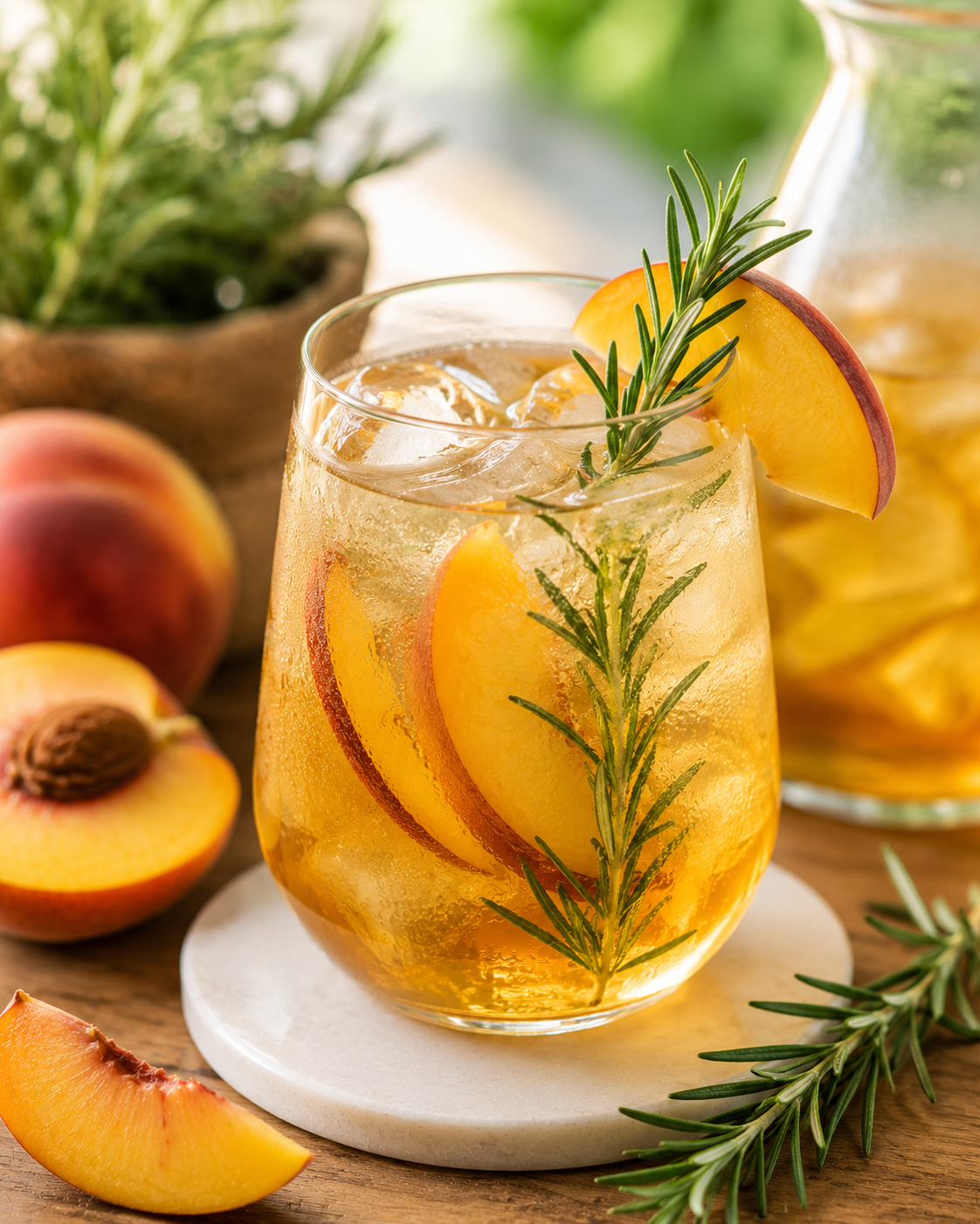 Infuso freddo pesca e rosmarino