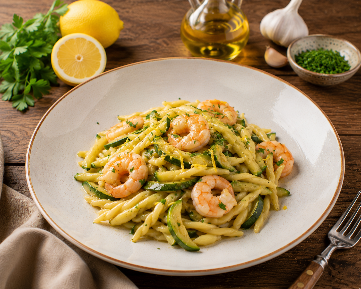 Trofie zucchine e gamberi