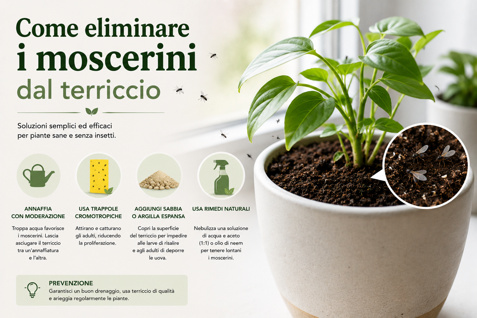 Come eliminare i moscerini dal terriccio