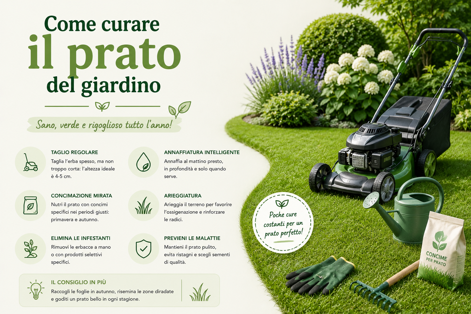 Come curare il prato del giardino senza errori
