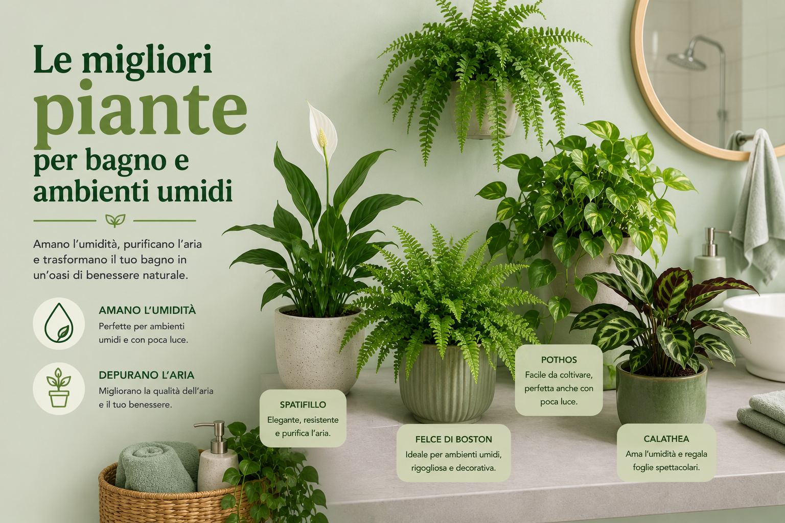 Le migliori piante per bagno e ambienti umidi