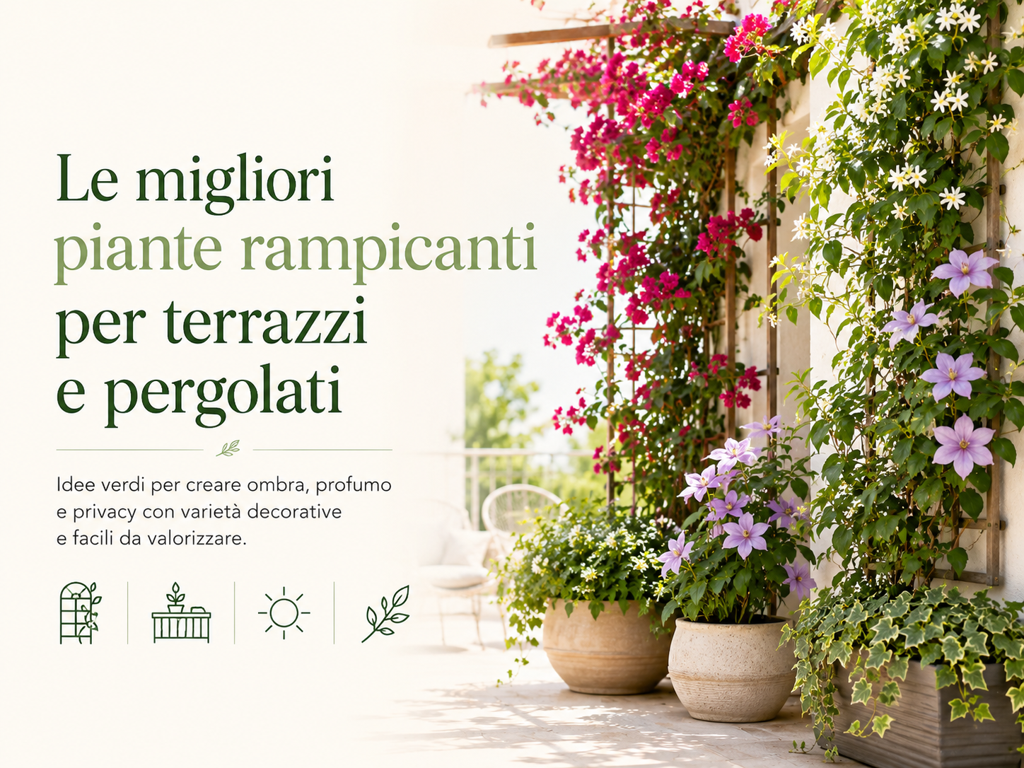 Le migliori piante rampicanti per terrazzi e pergolati