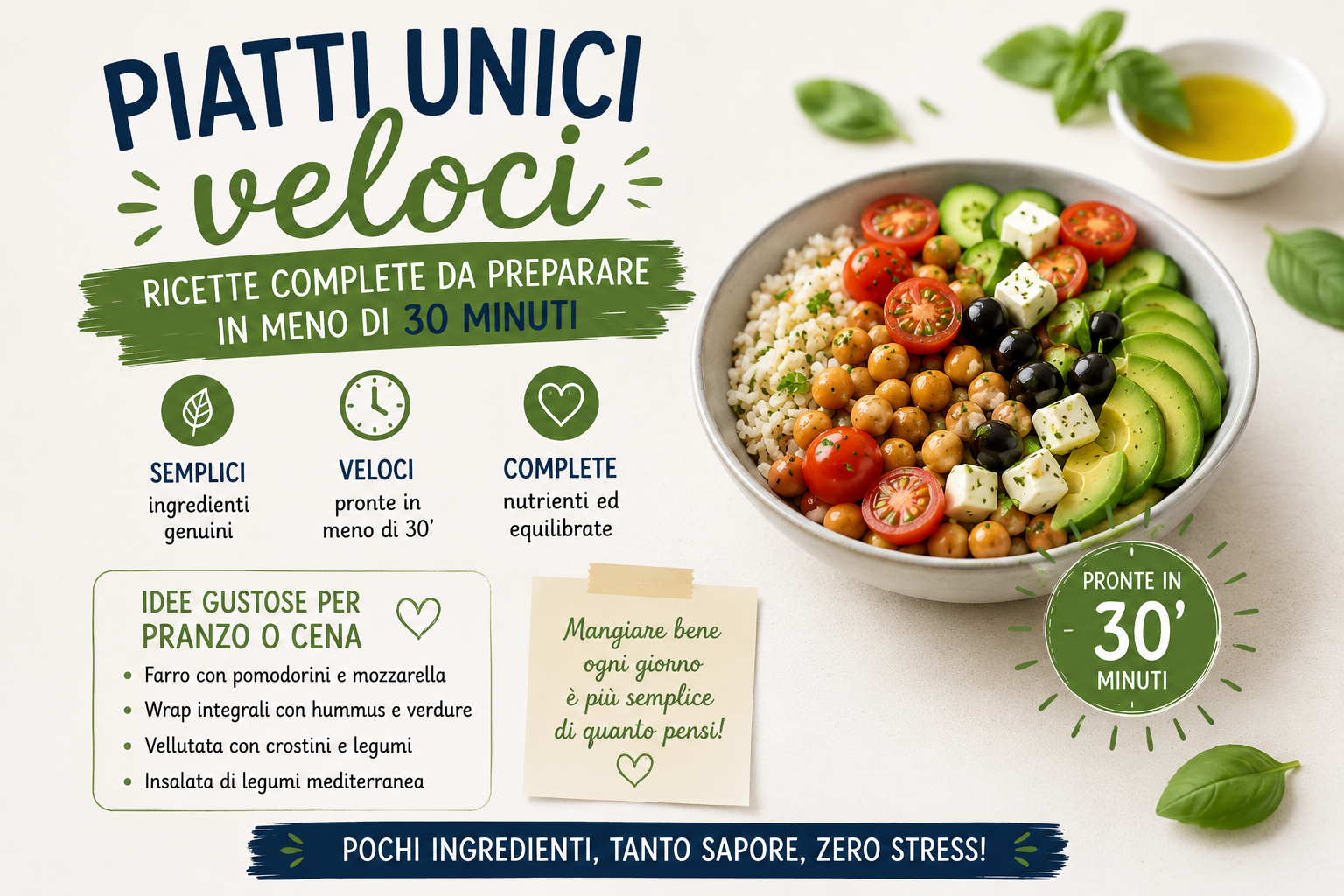 Piatti unici veloci: ricette complete da preparare in meno di 30 minuti