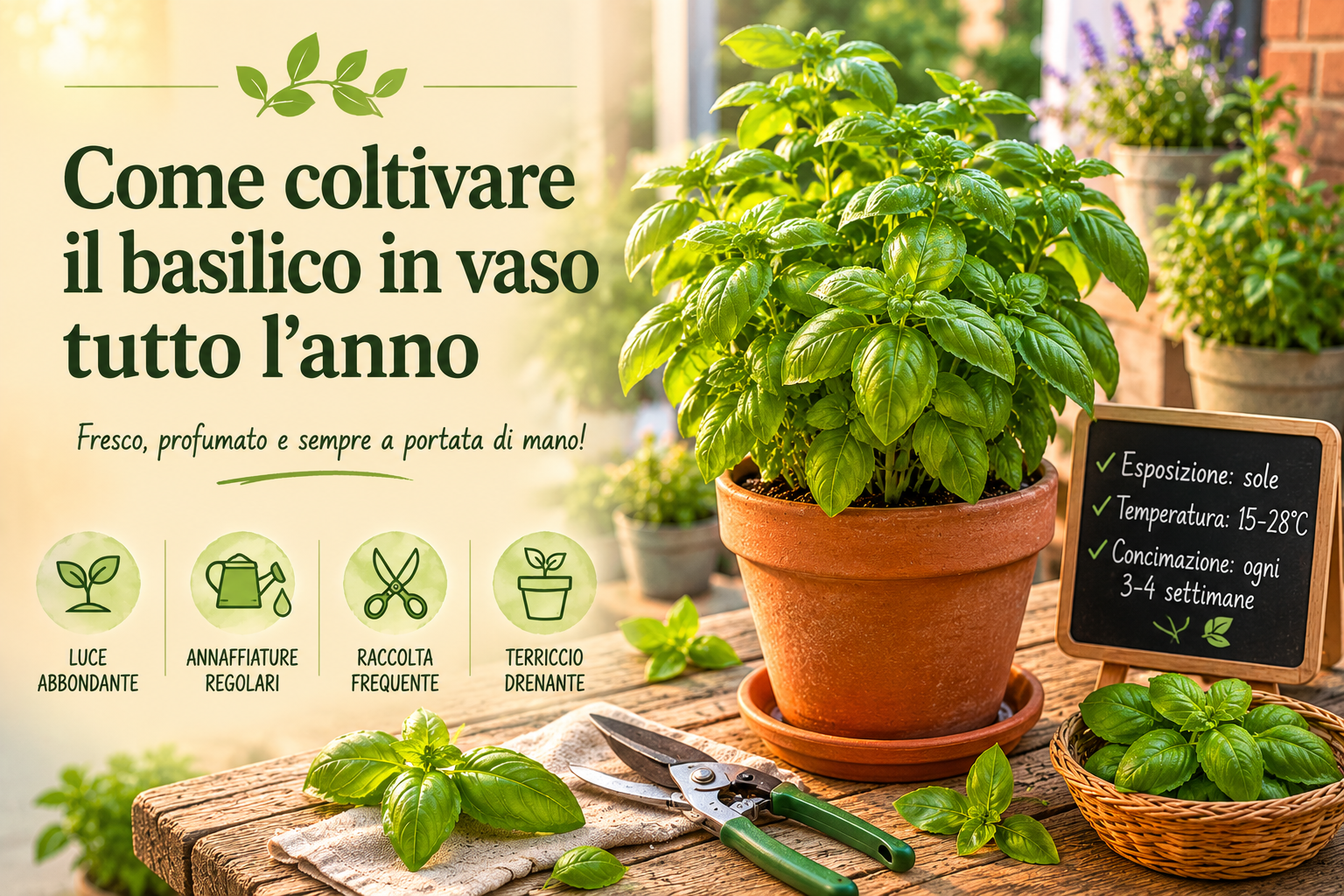 Come coltivare il basilico in vaso tutto l