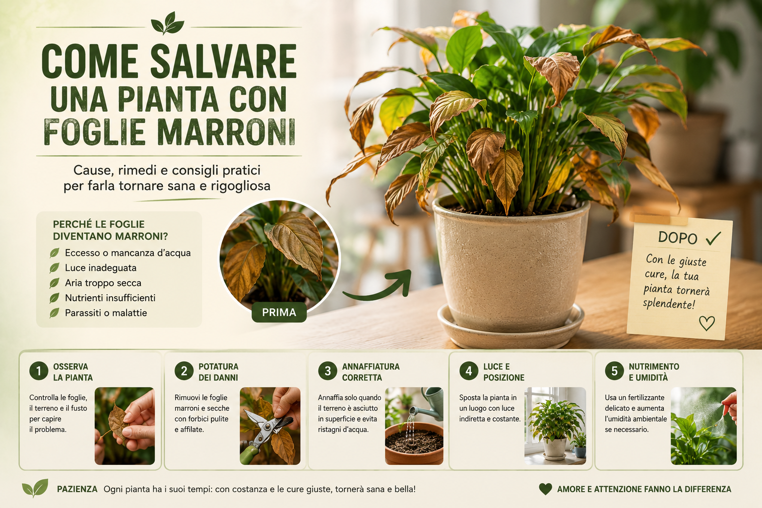 Come salvare una pianta con foglie marroni